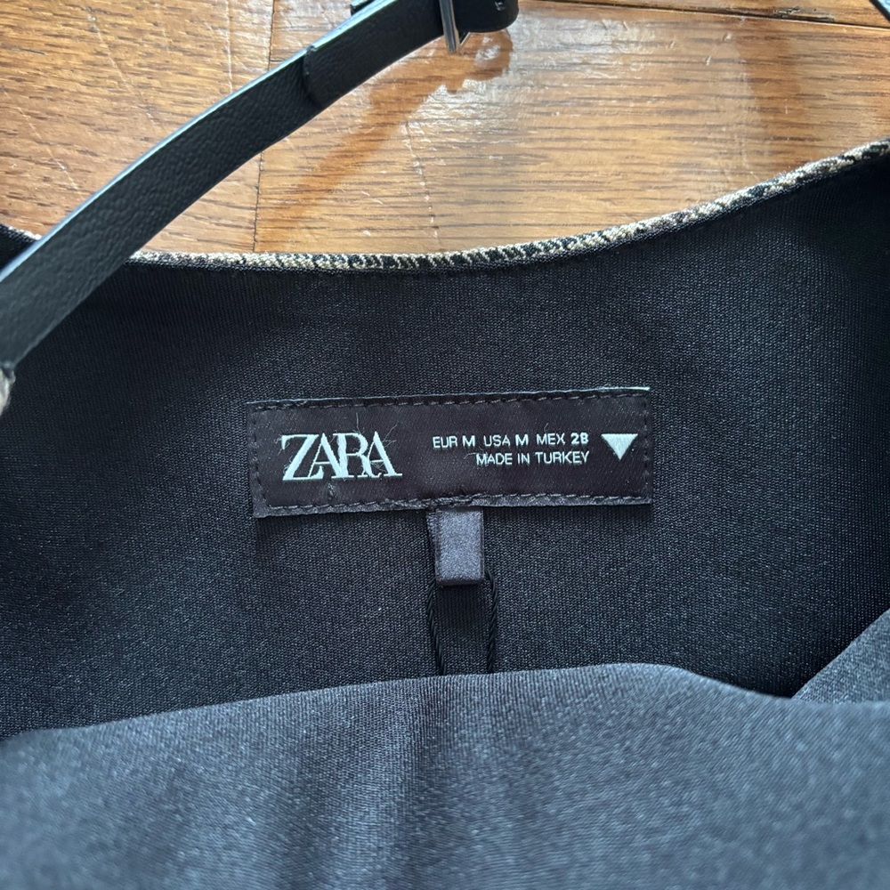 Zara Plaid Houndstooth Bustier Crop Top with Leather Straps - Picture 3 of 7